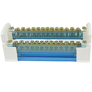 Bloco de distribuição modular 15 furos  125A azul 2 barr