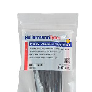 Abracadeira de Nylon 2,5 x 200MM Preta T18L Hellermann PCT 100UN