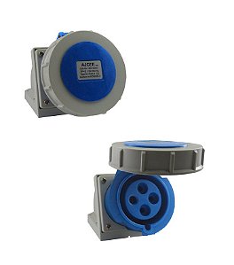 Tomada Industrial Sobrepor 3P+T 6H 250V Azul 32A IP67