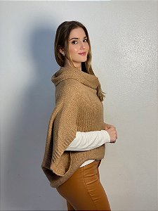Poncho Tricot Com Gola