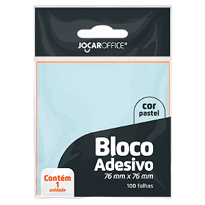 BLOCO ADESIVO AZUL PASTEL 76Mmx76mm - OPPBAG C/ 1 BLOCO 100F JOCAR OFFICE