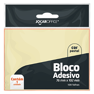 BLOCO ADESIVO AMARELO PASTEL 76Mmx102mm - OPPBAG C/ 1 BLOCO 100F JOCAR OFFICE