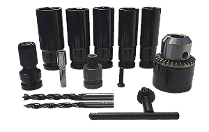 KIT DE SOQUETES + MANDRIL PARA CHAVE DE IMPACTO ENCAIXE 1/2" (PRODUTO IMPORTADO)