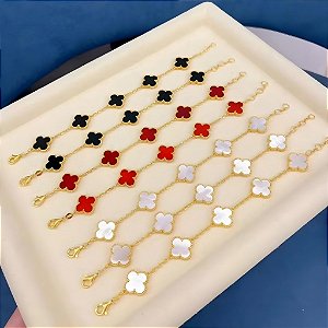 Pulseira Trevo de Quatro Folhas Dourada Feminina