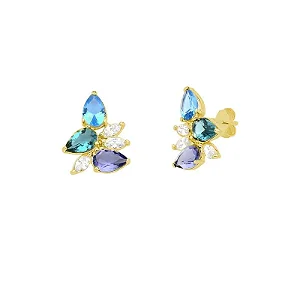 Brinco Inspiração com Zircônias  e Vidro Lapidado Banhado a Ouro 18K