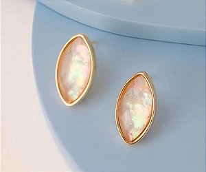Brinco Gota Opala do Mar Banhado a Ouro 18k - Pedras Naturais