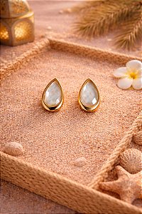 Brinco Gota Opala do Mar Banhado a Ouro 18k - Pedras Naturais