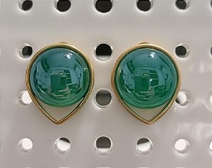 Brinco Banhado a Ouro 18k Esfera em Agata Verde Perolada - Pedras Naturais