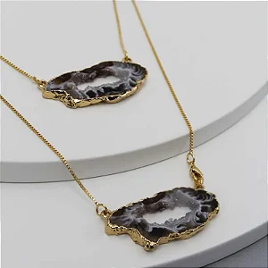 Colar Banhado a Ouro 18k - Pedras Naturais Geodo