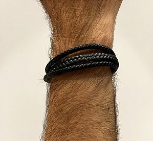 Pulseira Masculina em Couro e fecho em Aço Inox Prateado