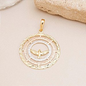 Pingente Espírito Santo Pentecostes Banhado em Três Ouros