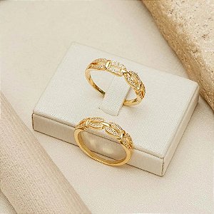 Anel Cravejado Cadeado Banhado em Ouro Amarelo