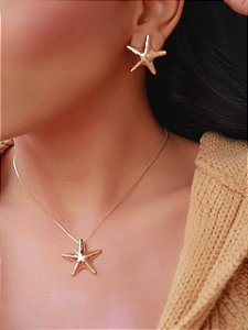 Conjunto liso Estrela Fundo do Mar banhado a ouro