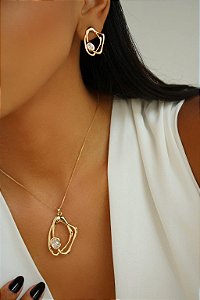 Conjunto Zirconia com Formato de Ondas banhado a ouro