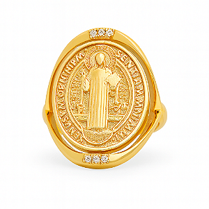 Anel zirconia São Bento que gira Banhado a ouro - Tamanho 19