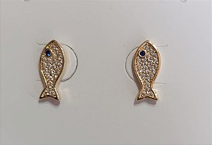 Brinco Peixe com zirconias banhado a ouro