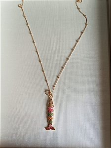 Colar Peixe Colorido com Estrela em Zirconia banhado a ouro
