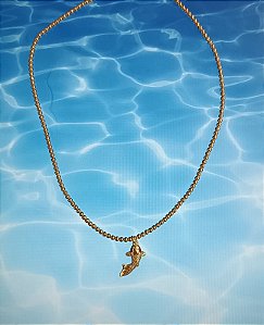Colar de bolinhas com Peixe Banhado a ouro