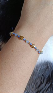 Pulseira Olhinhos dourados com bolinhas coloridas Banhada a ouro