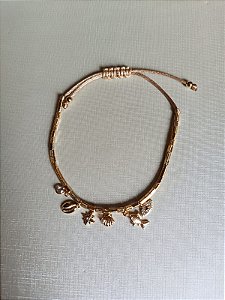 Pulseira Maré com pingentes e canutilhos Banhada a Ouro