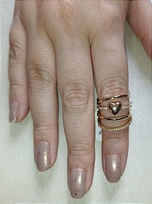 Quarteto de anéis com zirconias banhado a ouro - Tamanho 18