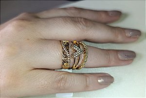 Trio de anéis com zirconias banhado a ouro - Tamanho 19