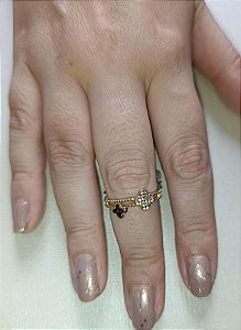 Anel Trevos com zirconias banhado a ouro - Tamanho 18
