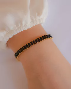 Pulseira Riviera Baguetes de Cristais Negros - Banhado a Ouro