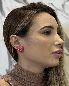 Brinco Coração Rosa Pink - Bijuteria