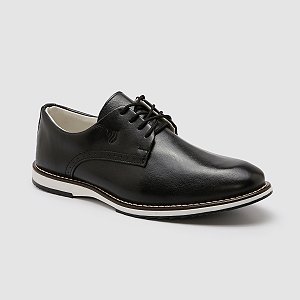 Sapato Social Casual Oxford Derby Polo Vest – 100% Couro Legítimo - Cor Preto