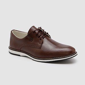 Sapato Social Casual Oxford Derby Polo Vest – 100% Couro Legítimo - Cor Marrom