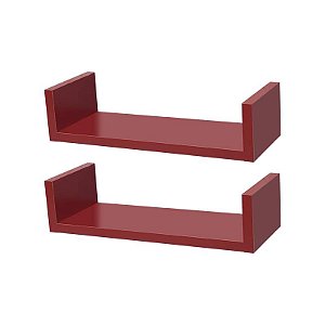 Kit 2 Prateleiras U 40 x 15cm Vermelha Suporte Invisível
