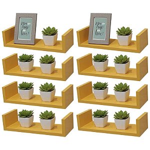 Kit 8 Prateleiras U 40 x 15cm Amarela Suporte Invisível