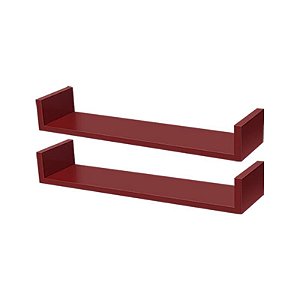 Kit 2 Prateleiras U 60 x 25cm Vermelha Suporte Invisível