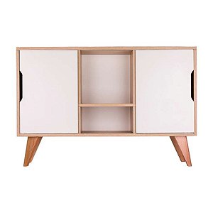 Buffet Aparador Retrô com 2 Portas Murano Carvalho e Branco