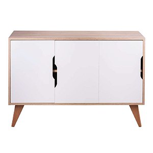 Aparador Buffet Retrô com 3 Portas Murano Carvalho e Branco
