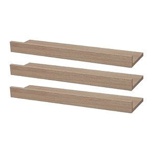 Kit 3 Prateleiras Porta Quadros 60 x 15cm Carvalho Suporte Invisível