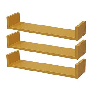 Kit 3 Prateleiras U 80 x 10cm Amarela Suporte Invisível