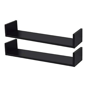 Kit 2 Prateleiras U 80 x 15cm Preta Suporte Invisível