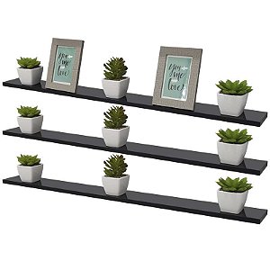 Kit 3 Prateleiras 80 x 15cm Preta Suporte Invisível