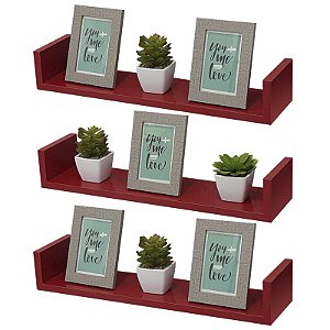 Kit 3 Prateleiras U 80 x 15cm Vermelha Suporte Invisível