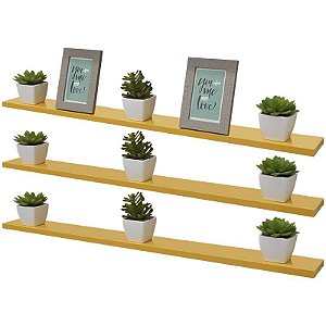 Kit 3 Prateleiras 80 x 20cm Amarela Suporte Invisível