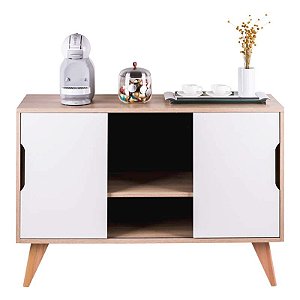 Balcão Buffet com 2 Portas Carvalho e Branco