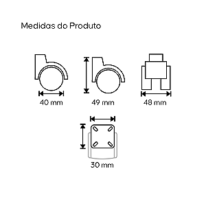 Kit 4 Rodízios Rodinha Preta para Móveis 40mm com parafusos