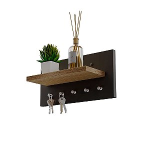 Porta chaves Minimalista Organizador Decoração Preto e Carvalho