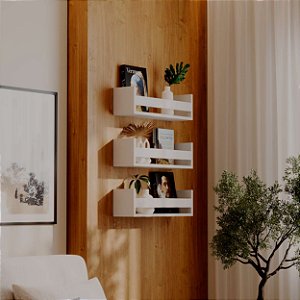 Kit 3 Prateleiras Porta Livros Branca 50 x 12cm Suporte Invisivel