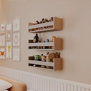 Kit 3 Prateleiras Porta Brinquedos Cinza Claro 50 x 12cm Suporte Invisivel