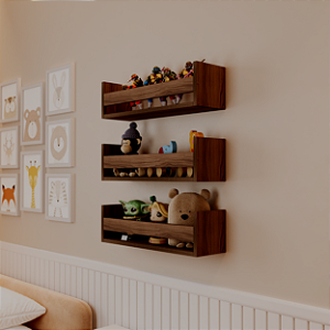 Kit 3 Prateleiras Porta Brinquedos Nogal 60 x 12cm Suporte Invisivel