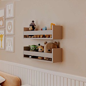Kit 2 Prateleiras Porta Brinquedos Cinza Claro 60 x 12cm Suporte Invisivel