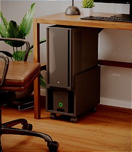 Suporte para CPU e Nobreak Capri Preto com Rodízios Organizador